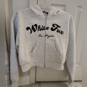 White Fox Boxy Zip Front Hoodie Gray Marle S/M